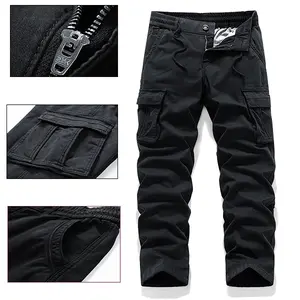 Men’s tactical cargo pants | Heavy work trousers with multiple practical pockets and an adjustable waistband—ideal for hiking, construction work, and everyday casual wear | Durable fabric with slight stretch, single color