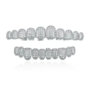 2pcs/ Set Blingbling Hip Hop Cubic Zirconia Teeth Grills 20 Teeth Top Bottom Grills Dental Mouth Punk Tooth Caps Cosplay Rapper Jewelry Oral