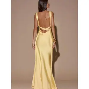 Sexy Minimalist Deep V Backless Tie Maxi Dress – Elegant Sleeveless Party & Bridesmaid Gown