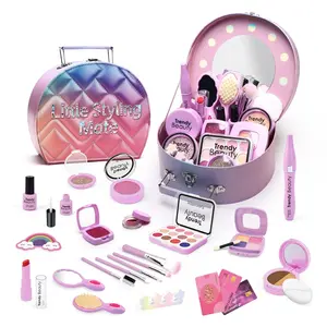 Girls' Realistic Makeup Set with Mirror, Cosmetic Box & Multiple Accessories, Interactive Gift for Kids Aged 3+, Perfect for Playtime