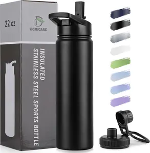 Insulated Water Bottle, 22 oz Vacuum Insulated Stainless Steel Reusable Sports Bottle with Straw Lid & Spout Lid for Travel, Camping, Bike, Leakproof