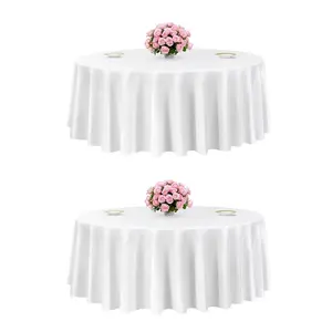 VEVOR White Round Tablecloths 2 Pack, 120 Inches in Diameter, Stain- & Wrinkle- Resistant, Machine Washable Table Clothes, Polyester Fabric Table Covers for Wedding, Party, Banquet, Formal Events