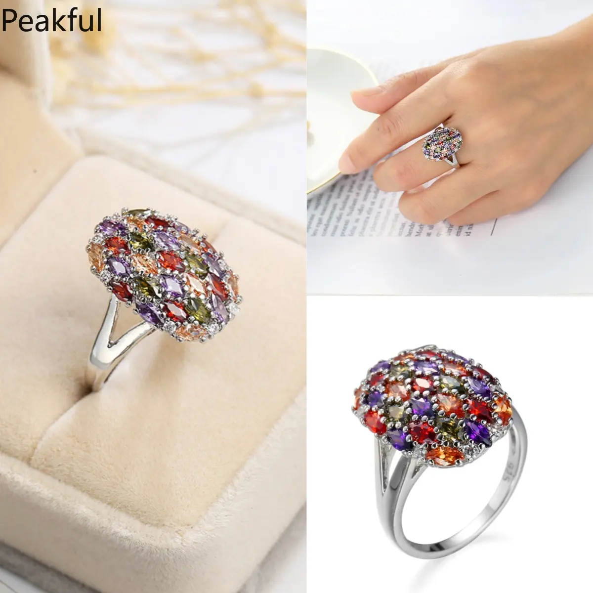 ZHUKOU New Arrival: Gold/Silver "Candy Crystal" Ring — Women's Open Ring Inlaid with CZ Zirconia, Fashion Jewelry