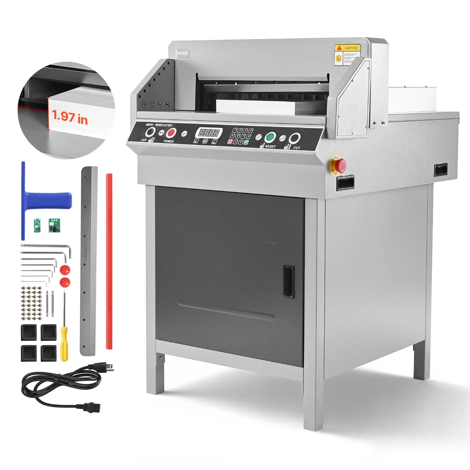 【BackToSchool】VEVOR Electric Hydraulic Guillotine Paper Cutter, Heavy-Duty Metal Body Trimmer, 18.9" Width, 1.97" Thickness Capacity, Infrared Safety Function, Heavy-Duty Cut, Includes Blade