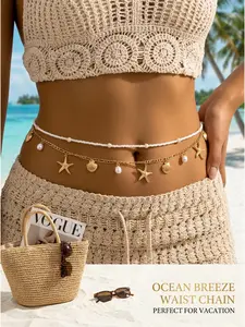 Boho Double Layer Waist Chain Women Starfish Shell Beach Body Chain Jewelry Waist Beads