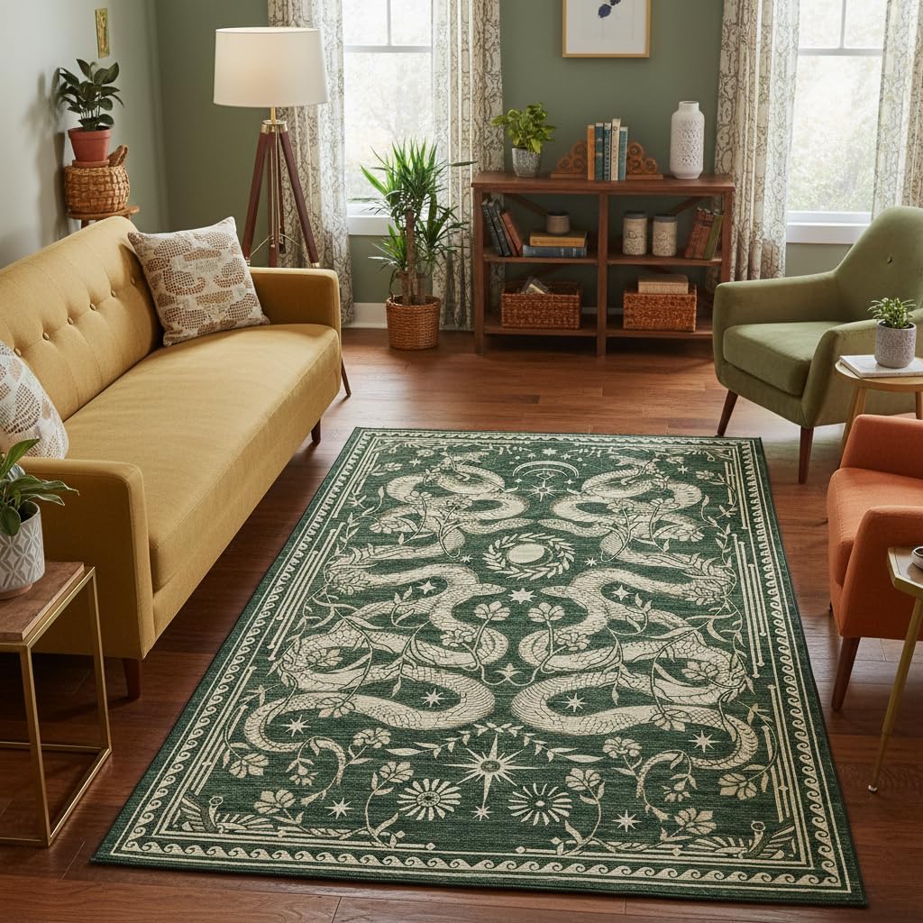 Snake Area Rug, Washable Soft Living Room Rugs Non Slip Low Pile Stain Resistant Large Throw Carpet for Bedroom Nursery Dining Room Accent Textured Floor Cover