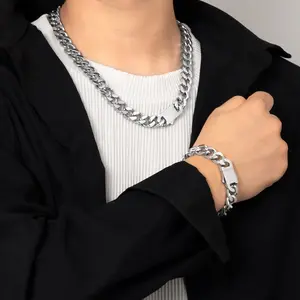 14mm Miami Cuban Chain 18K Gold Chain Necklace & Bracelet Set with Hidden Magnetic Clasp Stealth Wealth Hip Hop Jewelry Kit 7. - 22" Tarnish-Proof