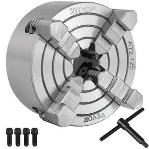 Fathersdaygift VEVOR K72-125 Lathe Chuck, 5 Inch, 4-Jaw, Independent Metal Lathe Chuck with Reversible Jaw, Cast Iron Body, 0.276 -2.244 in Internal 1.89 -4.92 in External Jaw Clamping Range, for Lathes Machine, Chuck Keydealsforyoudays