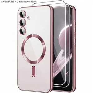 Phone Case: 3pcs [1 Phone Case with 2 Clear Screen Protectors] Luxury Plating Transparent Soft Case Compatible with Samsung Compatible with Galaxy A57 A37 A17 A56 A55 A54 A36 A35 A34 A26 A25 A24 A16 A15 A14, Case with Camera Lens Protector, Protection