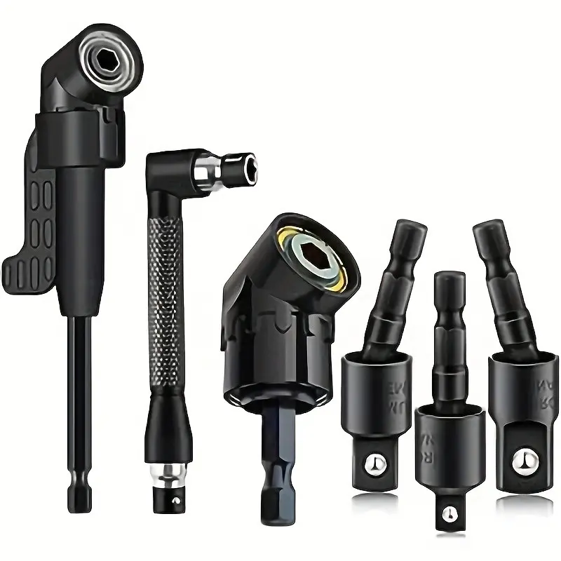 6-Piece Right Angle Drill Bit Adapter Set, 360° Rotatable Sockets, Hex Shank 105° Drills, Durable Steel, Multi-Function Drill Accessories