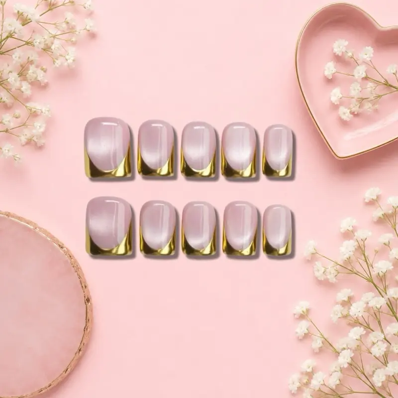 Lala’s Luxury Press-On Nails - Medium Square Shape, Feminine Glamorous Design, 10-Piece Set with 1 Dual-Sided Nail File for Party Elegance