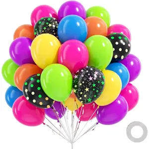 60pcs Neon Balloons 12inch, Yellow Hot Pink Lime Green Orange Blue Purple Rainbow Balloons for 80s 90s Neon Birthday Party Decorations