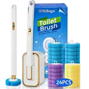 Nifogo Disposable Toilet Brush, 24PCS Cleaner Refills with Wall Bracket, Full Bathroom Cleaning Kit, Easy Installation, Multi-surface Household Cleaner