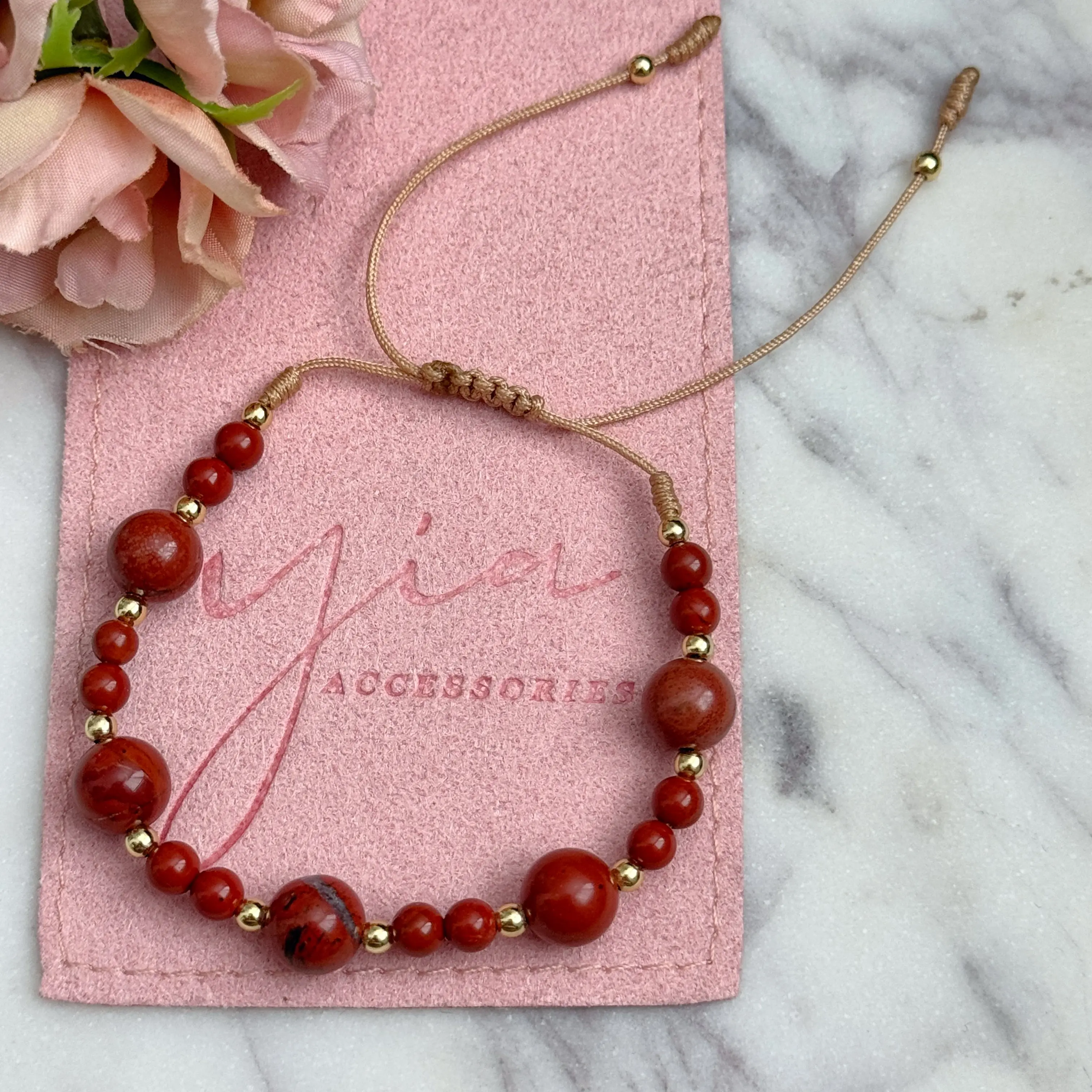 Women's Natural Red Jasper Stone Bracelet, Gold Filled Beaded Jewelry with an Adjustable Band, Casual Fashion Accessories, Jewelry For Women, All Occasions, Unisex, String, Beads, Daily, Wrist Stack, High Quality