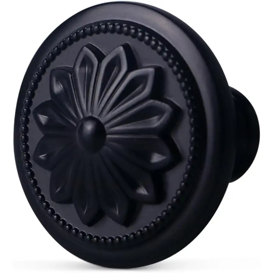 Kitchen Cabinet Knobs 10 Pack Matte Black Zinc Alloy 1-2/5'' Round Handles for Cabinets and Drawers Dresser Included Screws
