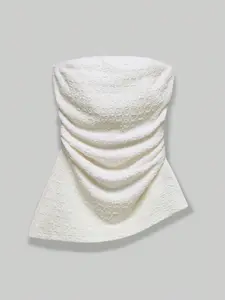 Women's Textured Ruched Asymmetrical Hem Tube Top, Casual Solid Strapless Top for Summer, Ladies Clothes for Daily Wear