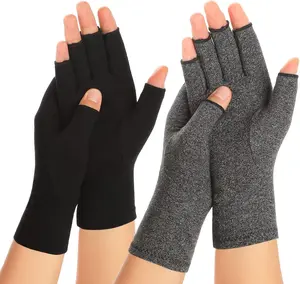 Fingerless Compression Gloves (2 Pairs) - Breathable Moisture-Wick Elastane Hand Support for Men & Women, Arthritis & Carpal Tunnel Pain Relief for Everyday Daily Crafting Use, All Seasons Sports Accessory