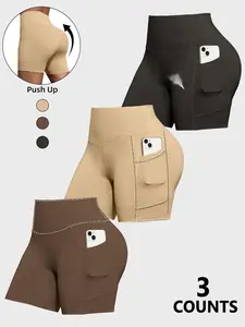 Women's Solid Color Push Up Shorts, Basic Casual Comfy Breathable Fitted Skinny Shorts for Daily Wear, Ladies Bottoms for Summer