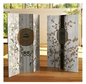 6 ft. Tall Double Sided Asian Lock Canvas Room Divider