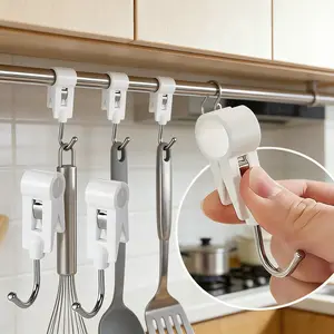 4 Pcs Multifunctional Strong Clip-on Rod Hooks, Easy Installation No Drilling, for Dorm Curtains, Kitchen, Bathroom, Living Room, Fits Pipe Diameter 1.1cm (0.43 inch)