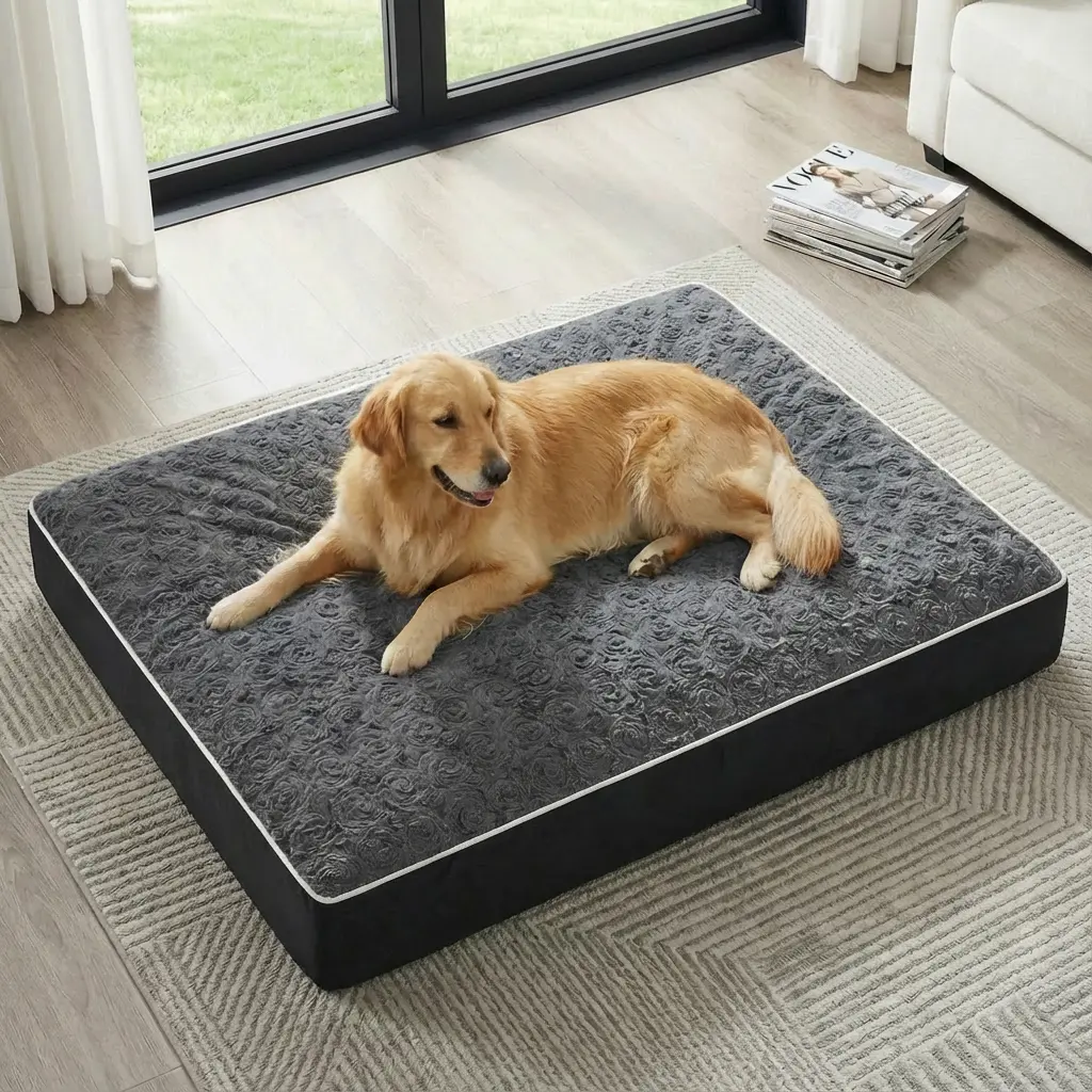 Dog Beds For Large Dogs, Extra Large Waterproof Dog Bed With Removable Washable Cover And Non-Slip Bottom, Soft Long-Pile Dog Bed