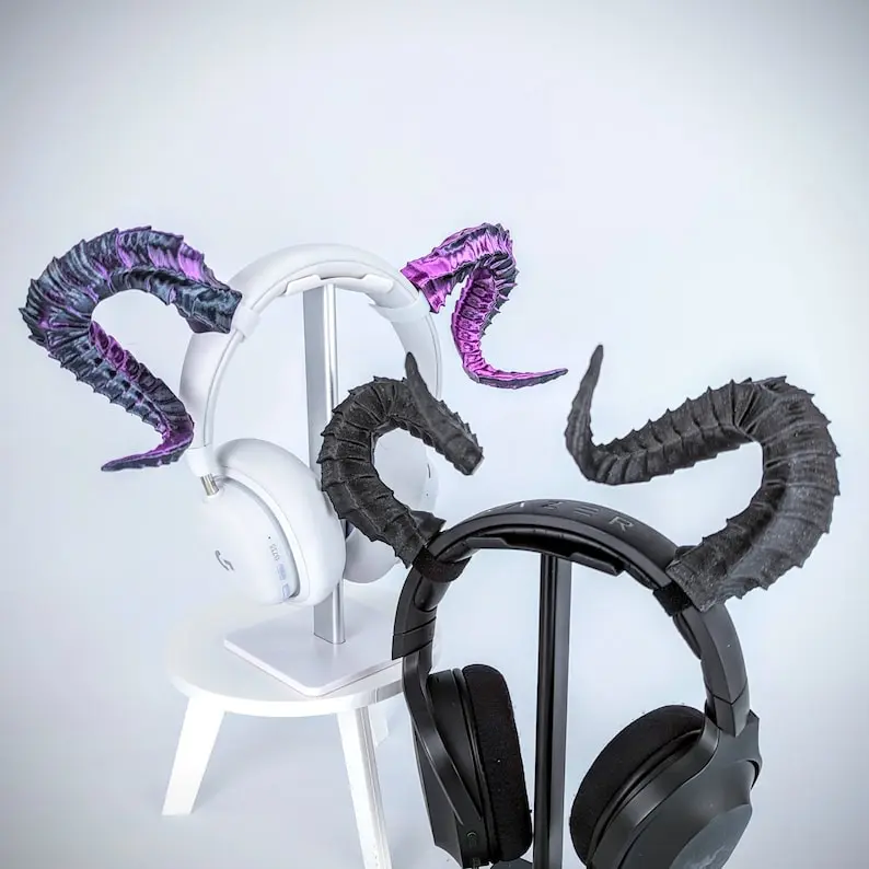 Tiefling Horns - Curved Ram Horns for Headphones - Headset Attachments - Beast Cosplay Accessory - Druid Horns Headband Horns