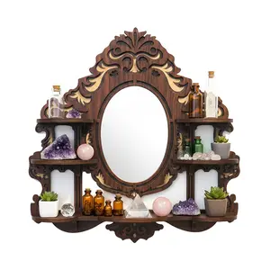 FNYDOX Bohemian Floating Shelf with Mirror - Wall-Mounted Trinket Shelf for Keys, Plants, Crystals, Essential Oil Storage - Glossy Farmhouse Chic Mirror & Display Shelf for Home Decor - Gifts for Women