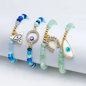 Minimalist Evil Eye Crystal Bead Sports Wristband with Blue Glass Beads - Elastic Band Friendship Bracelet, Friendship Bracelets