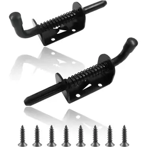 2 Packs Loaded Latch Pin, Barrel Bolt Door Latch, Stainless Barrel Bolt Door Lock, with mounting Screws (5 Inch, Black)