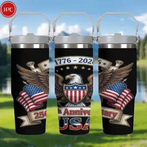 1pc 30oz Drink Tumbler with USA 250th Anniversary Patriotic Eagle Badge Design, Double Wall Vacuum Insulated Stainless Steel Travel Mug with Lid for Gym Workout & Outdoor Activities, Perfect Gift for Father's Day