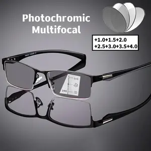 Business Progressive Multifocal Reading Glasses Trendy Near Far Presbyopia Vintage Photochromic Sun Glasses Eyewear +1.0 To +4.0