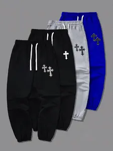 Men's Cross Print Drawstring Waist Jogger Pants, Fashion Casual Pocket High Waist Trousers for Daily Outdoor Wear, Men's Bottoms for All Seasons