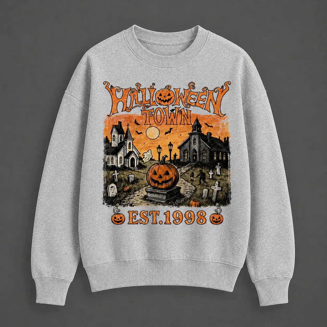 Halloween Town EST.1998 Sweatshirt, Vintage Halloween Crewneck, Spooky Pumpkin Graphic Pullover, Retro Fall Sweatshirt, Halloween Gift, For Men And Women