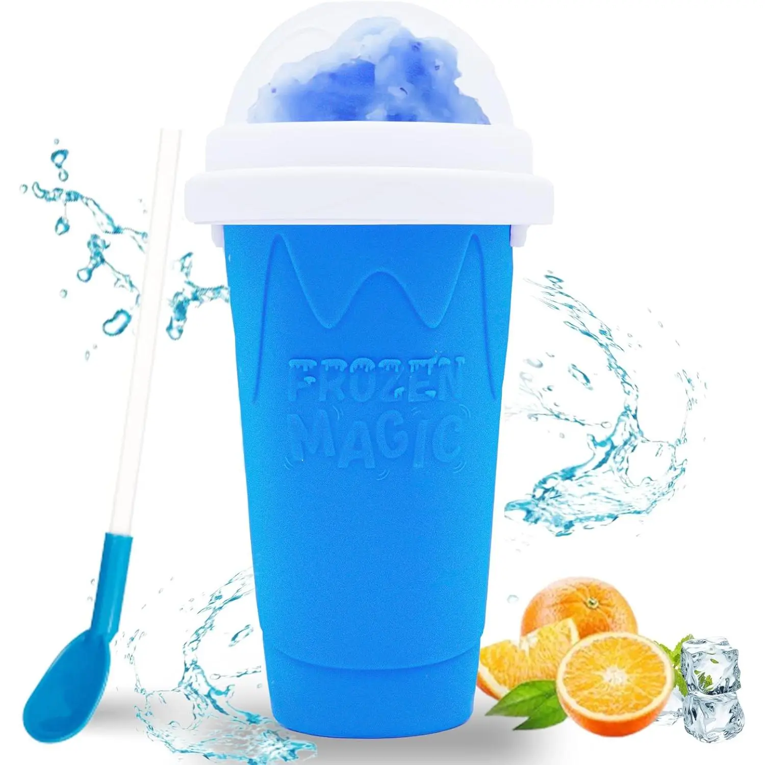 Magic Slushy Maker Squeeze Cup Slushie Maker, Homemade Milk Shake Maker Cooling Cup Squee DIY it for Everyone (Blue)