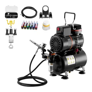 【Summervibes】VEVOR Airbrush Kit, 1/6 HP, Air Brush Kit with Air Compressor and Tank, 1 Dual-Action Professional Airbrush with 1 Tip, Hose, Acrylic Paint, 2 Fans, for Cake Decorating, Model Painting, Nail Art