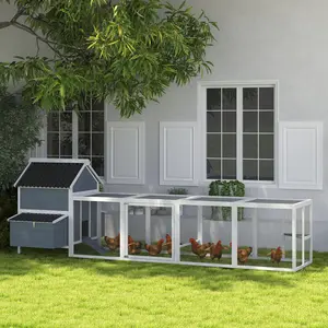156" Extra Large Wooden Chicken Coop, 2 Nesting Boxes, Run Cage, Waterproof Wave Roof, Light Gray Poultry Cage for 10-15 Chickens
