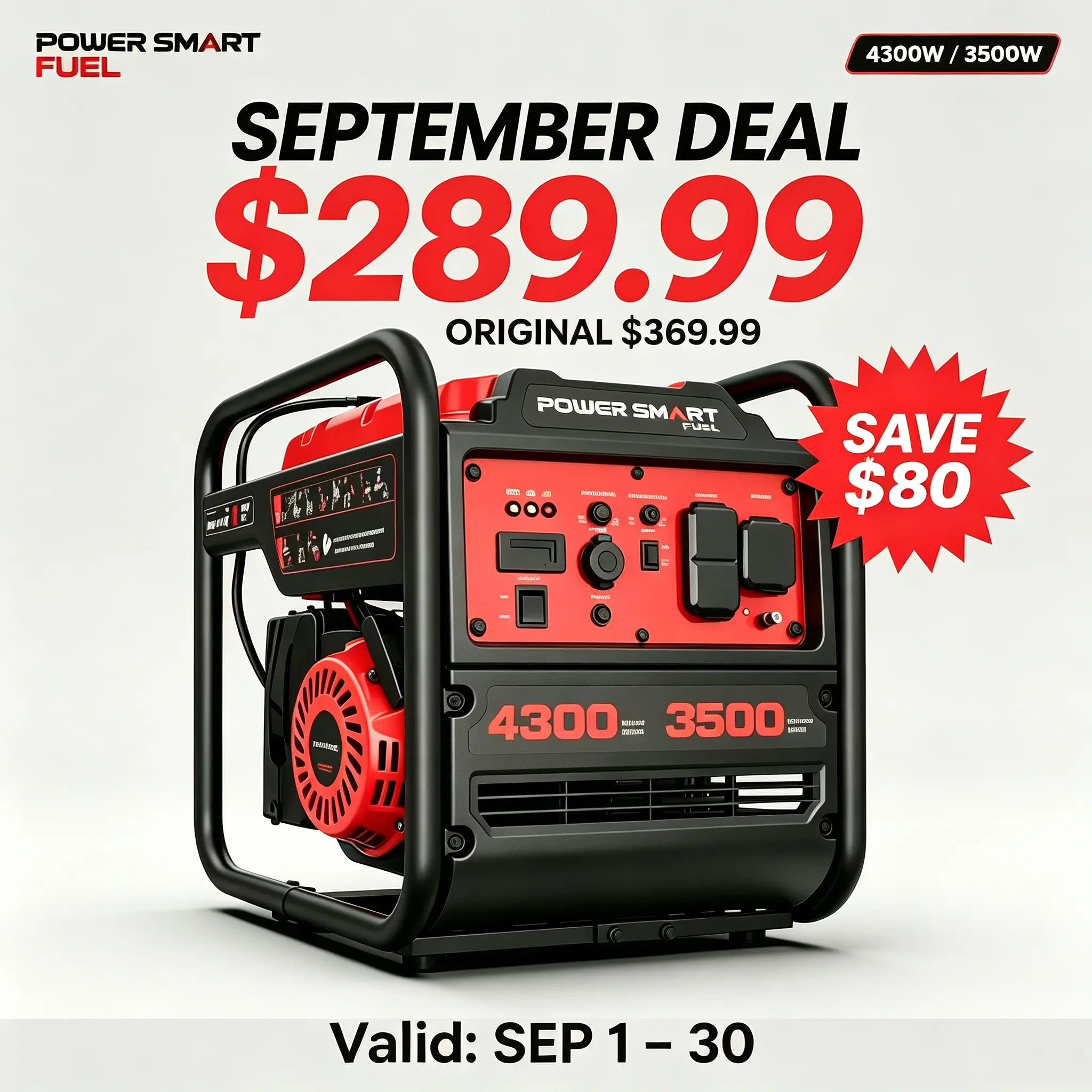 【Limited Time 15 % OFF】PowerSmart 4300W Peak Gas-Powered Inverter Generator - High Power Motor,ECO Mode,RV Ready,EPA Compliant, Auto Low Oil Shut, Parallel to Double,Lightweight,Emergency Backup DB5041,DB5041C,DL5040C,Home Inverter,Outdoor