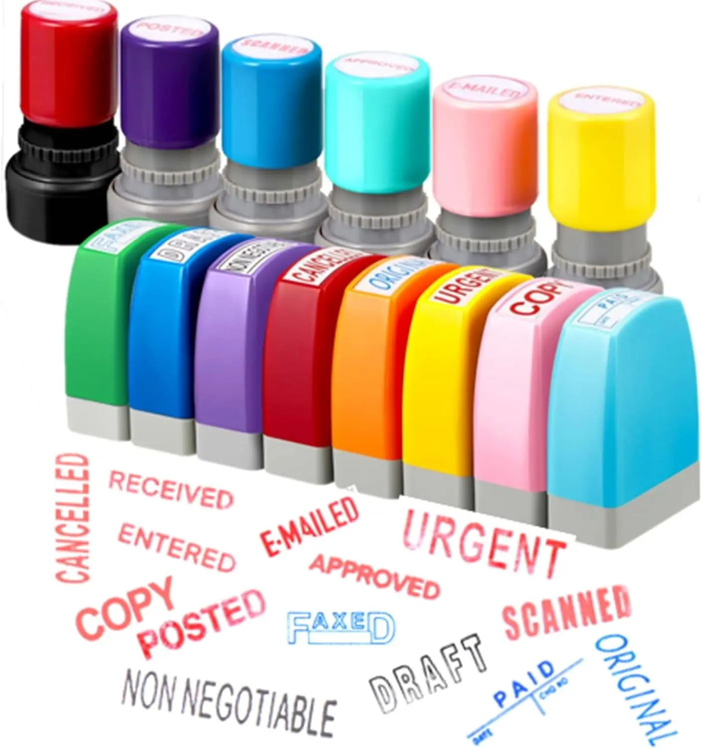 14 Pcs Office Stamp Set Self Inking Office Stamp Business Stamps Message Account Work Stamp Office Stationery Approved Paid Copy Faxed Scanned Stamps for Office Message Supplies