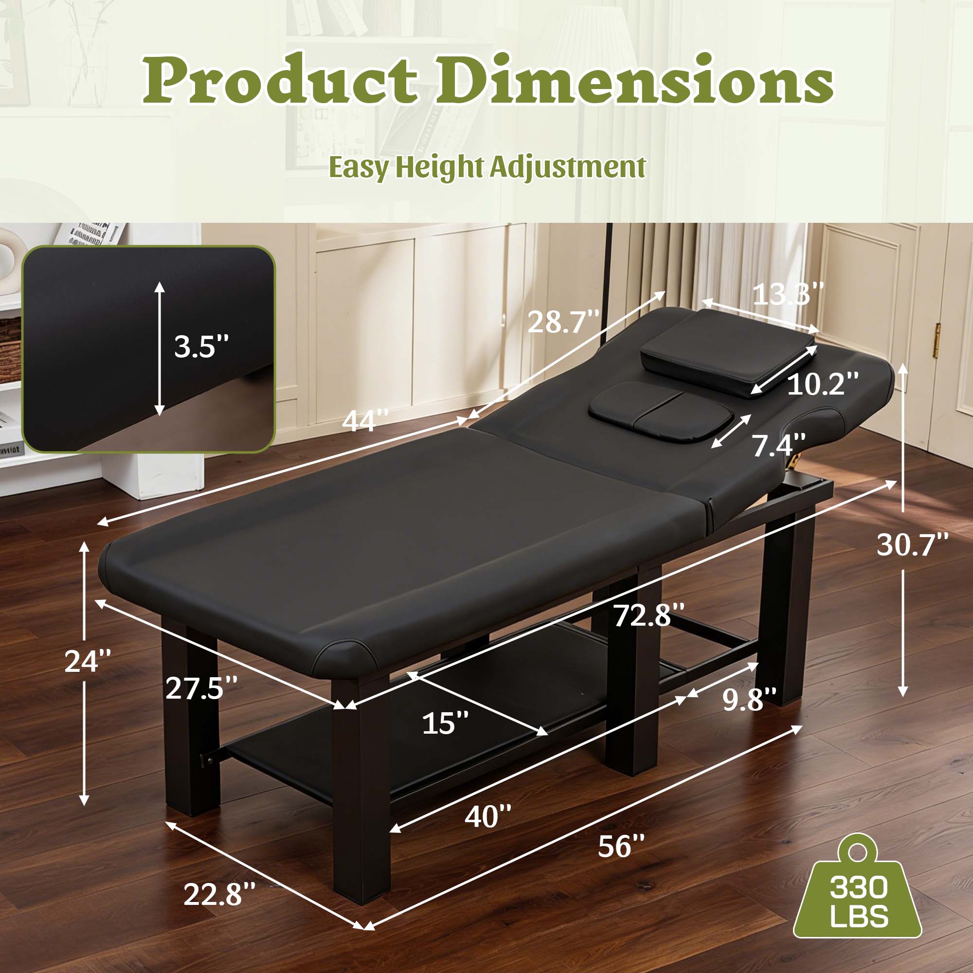 Professional Massage Bed 73 Inch, Treatment Table Salon with Removable Headrest, Stationary Physical Therapy Table Spa Facial with Adjustable Backrest, Steel Frame, Pink