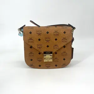 Pre-owned MCM anvas Shoulder Bags Patricia Cognac Regular Canvas Visetos Flap Saddle