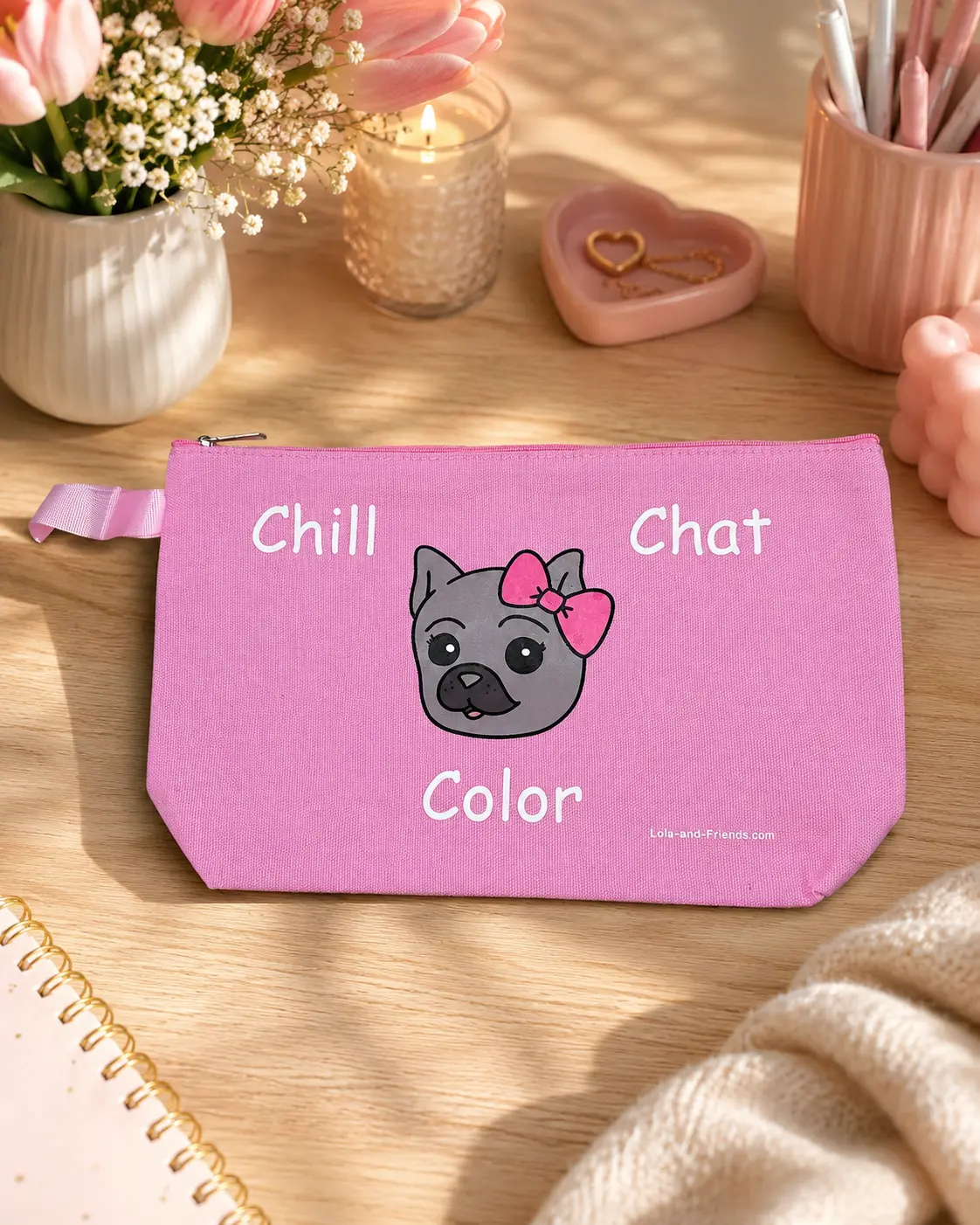 Character Iron-On Graphic Canvas Marker Bag - Cute Coloring Art Supplies Tote, Functional Makeup Pouch for Purse, Cosmetic Bag for Creative Activities
