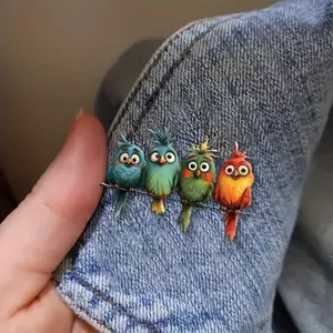 1 creative acrylic brooch, four colorful bird brooches on fashionable cute pole Men's and women's suit brooch, sweater scarf coat accessories