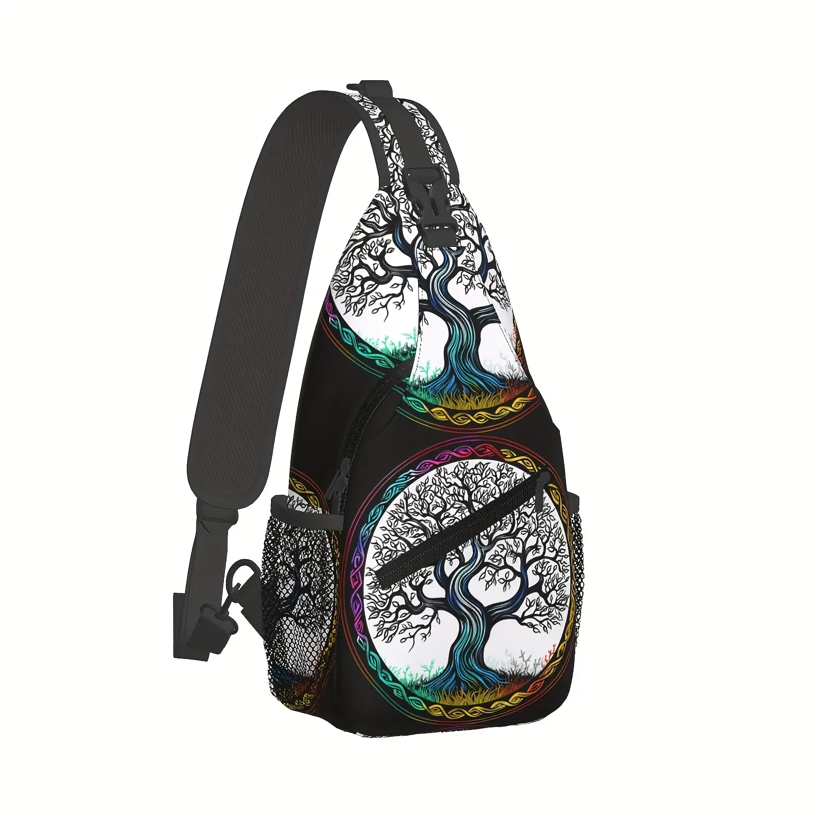 [Made in US] Crossbody Chest Bag Hiking Backpack Tree And Life Viking Symbol Shoulder Bag Folding Large Capacity Fashion Durable Can Be Used For Shopping, Work, Leisure Travel Beach Bag Fishing Backpack
