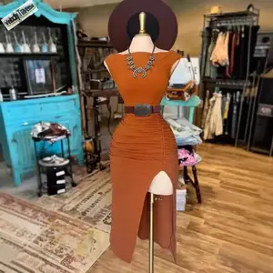 Amaze in Summer!Ladies' Knitted Split Bodycon Dresses, New Styles with a Fashionable and Elegant Solid - color Waist - cinching and Slimming Design Arrive