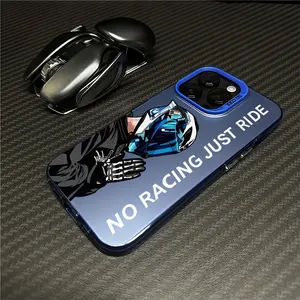 Compatible with iPhone 16 15 Pro Max Plus 14 13 12 11 X XR Stylish No Racing Just Ride Motocycle Rider Pattern Durable Shockproof Anti-Scratch PC Protective Cellphone Case