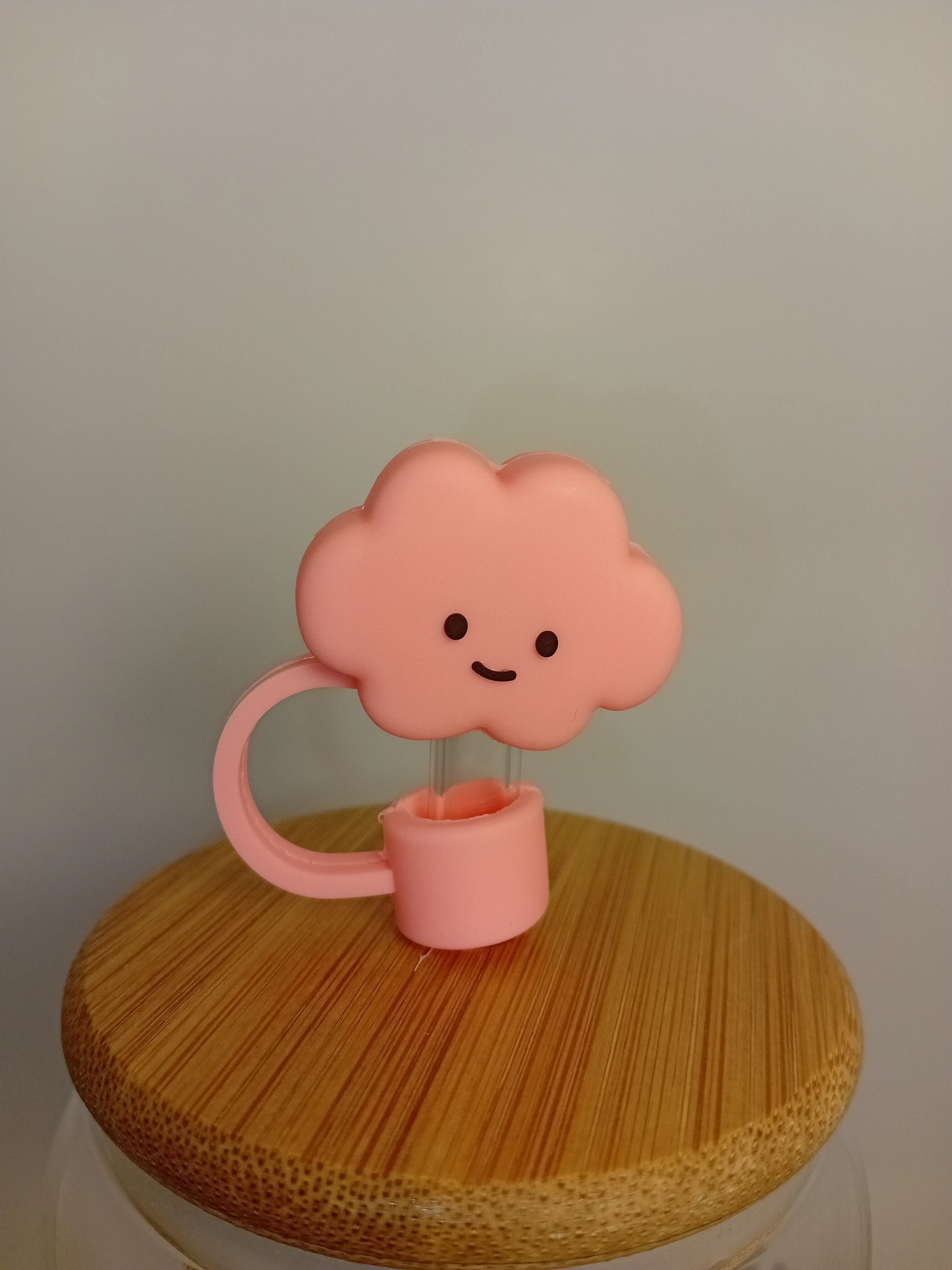 Straw Topper ST4 - Pink Cloud Design with Smiley Face and Handle Attachment