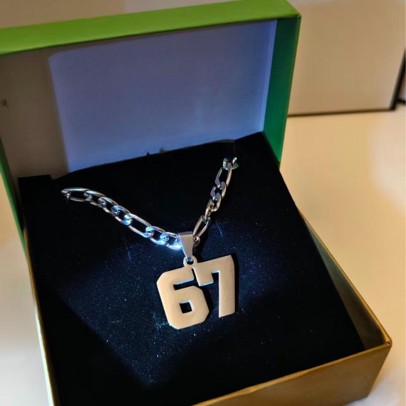Polished Stainless Steel Sports Number '67' Necklace Extended 60cm Hip-Hop Style Thickened Construction Upgraded Version Ideal for Men Versatile Gift