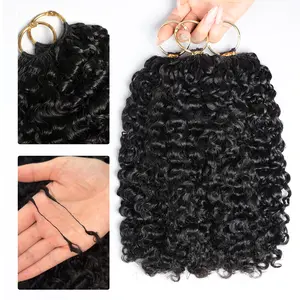 BeleHair Crochet Feather Hair Extensions Braids Pre-divided Bulk Hair for Braiding Burmese Curly & Jerry Curly Human Hair Knotless 60 gram/lot Boho Braids Invisible 100% Real Human Hair Natural Black Color