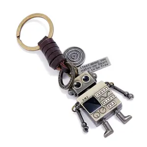 Retro Robot Keychain with Leather Strap, Vintage Industrial Charm