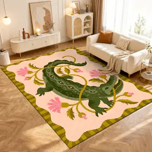 Luxury Alligator Texture Floral Plush Floor Mat - Machine Washable, Rubber Backing, for Living Room, Entryway, Multiple